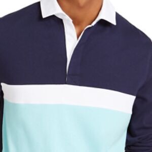 Club Room Men's Aqua Color Block Long Sleeve Classic Fit Blue Size XXL